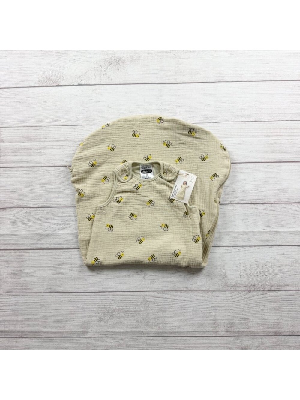Lily & Dan Baby Bee Print Muslin Sleeping Bag Neutral Sleeveless NWT 0-6 Months